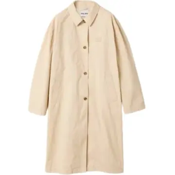 Beige Oversized Knee-Length Coat with Button Front