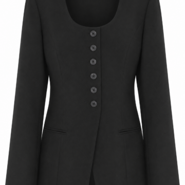 Black Tailored Blazer with Scoop Neck and Five-Button Front