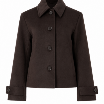 Dark Brown Tailored Single-Breasted Coat with Pointed Collar