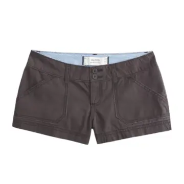 Dark Grey Shorts with Contrast Stitching and Double-Button Closure