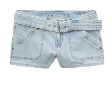 Light-Wash Blue Denim Shorts with Self-Tie Belt and Patch Pockets