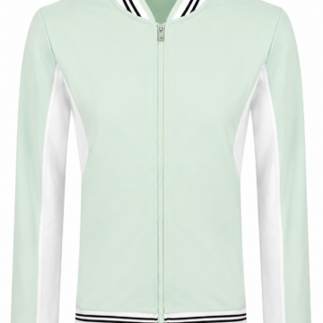 Mint Green & White Color-Block Track Jacket with Striped Trim