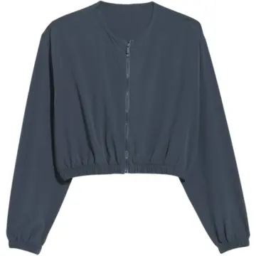 Dark Blue Grey Cropped Oversized Zip-Up Jacket