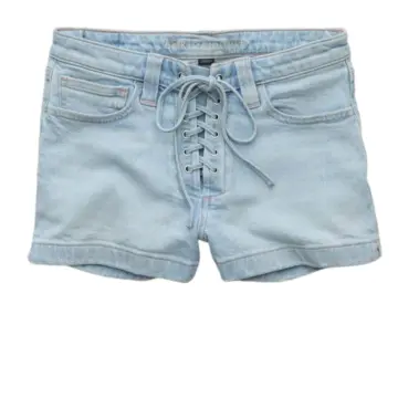 Light Wash Denim Lace-Up Shorts