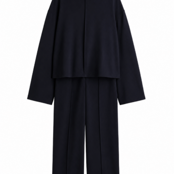 Black Funnel Neck Top and Straight-Leg Pants Set