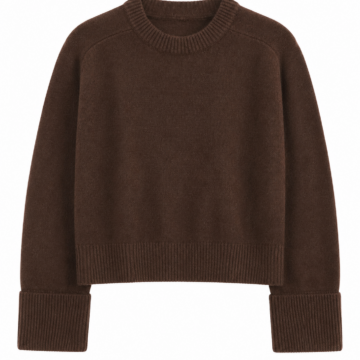 Dark Brown Cropped Crew Neck Sweater