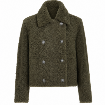Olive Green Cropped Boucle Jacket with Silver Buttons