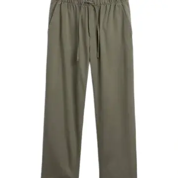Olive Green Relaxed Straight-Leg Pull-On Pants with Drawstring Waist