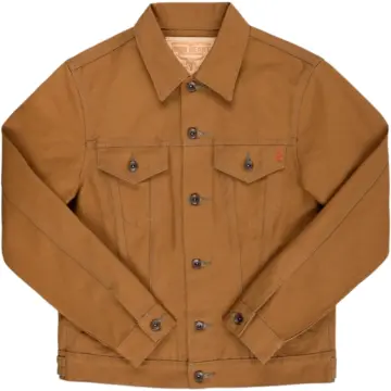 Tan Trucker Jacket with Button Front and Chest Pockets