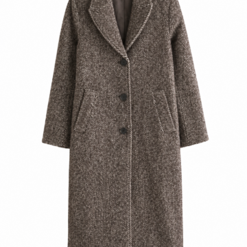 Grey Herringbone Longline Coat with Notch Lapel