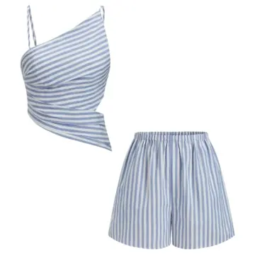 Blue and White Striped Cami and Shorts Set