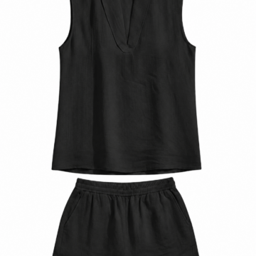 Black V-Neck Sleeveless Top and Shorts Set