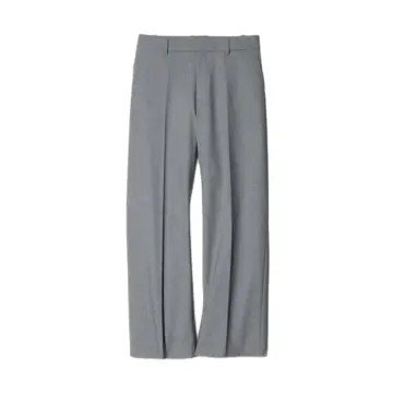 Medium Grey Wide Straight-Leg Tailored Trousers with Pressed Front Crease