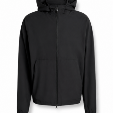 Black Zip-Up Hooded Jacket with Elastic Cuffs