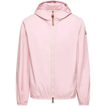 Light Pink Hooded Zip-Up Jacket with Elastic Hem