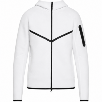 White Full-Zip Hooded Sweatshirt with Black Trim