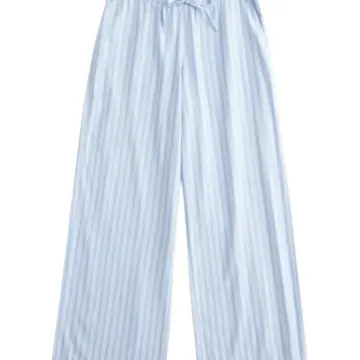 Light Blue and White Striped Wide-Leg Pants with Drawstring