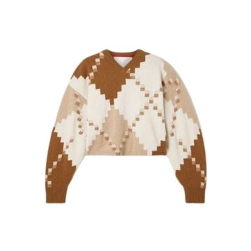 Cropped Geometric Diamond V-Neck Sweater