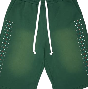 Green Sweat Shorts with Dot Embellishments